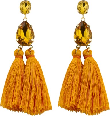 Jewels Galaxy Luxuria Yellow Gold Crystal Alloy Tassel Earring