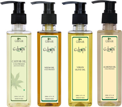 

G Drops Castor,Neem,Virgin Olive,Almond Oil Combo(200ml+200ml+200ml+200ml) Hair Oil(800 ml)