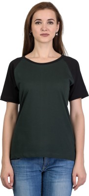 KALT Casual Half Sleeve Solid Women Dark Green Top