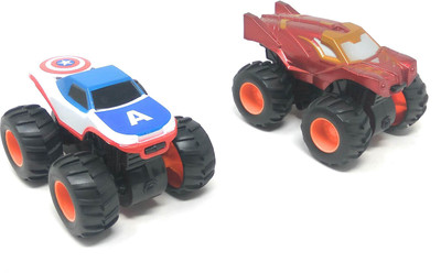 

Akrobo Palm Size Super Hero Car Captain America & Ironman Inertia Powered and Four Wheel Drive Power(Multicolor)