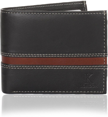 K London Men Black Genuine Leather Wallet(9 Card Slots), Black;tan