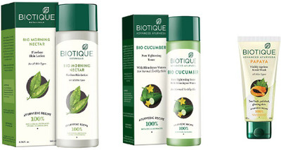 

BIOTIQUE BIO Morning Nectar Flawless Skin Moisturizer, Cucumber Pore Tightening Toner, papaya face wash(Set of 3)