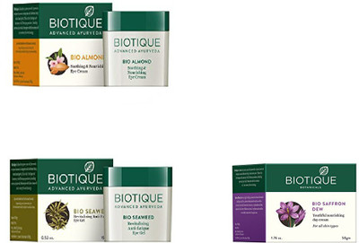 

BIOTIQUE BIO ALMOND SOOTHING & NOURISHING EYE CREAM, SEA WEED REVITALIZING ANTI-FATIGUE EYE GEL, YOUTHFUL NOURISHING DAY CREAM FOR ALL SKIN TYPES(Set of 3)