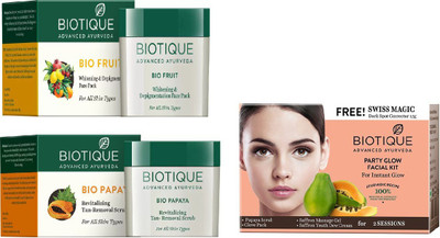 

BIOTIQUE BIO Bio Fruit Face Pack, Bio Papaya Revitalizing Tan Removal Scrub, Bio Party Glow Facial Kit(Set of 3)
