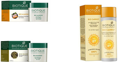 

BIOTIQUE BIO ALMOND SOOTHING & NOURISHING EYE CREAM, SEA WEED REVITALIZING ANTI-FATIGUE EYE GEL, spf 40(Set of 3)