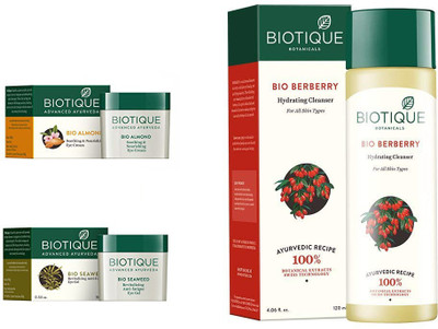 

BIOTIQUE BIO ALMOND SOOTHING & NOURISHING EYE CREAM, SEA WEED REVITALIZING ANTI-FATIGUE EYE GEL, BERBERRY HYDRATING CLEANSER FOR ALL SKIN TYPES(Set of 3)