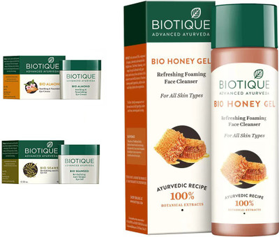 

BIOTIQUE BIO ALMOND SOOTHING & NOURISHING EYE CREAM, SEA WEED REVITALIZING ANTI-FATIGUE EYE GEL, Honey Gel Refreshing Foaming FaceÂ cleanser(Set of 3)