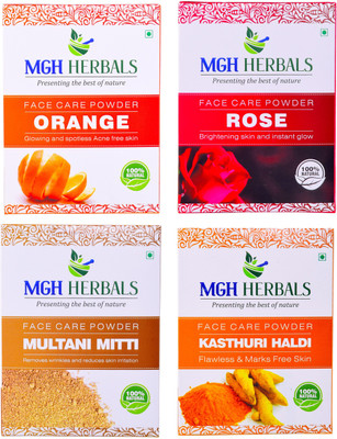 

MGH Herbals Kasturi Haldi,Orange Peel,Rose Petal and Multani Powder Pack of 4 Each 100gms(400 g)