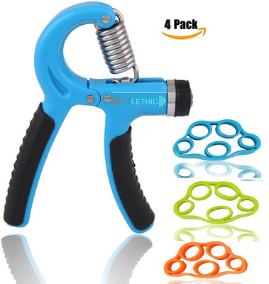 

Fitlethic Finger Exerciser Strengthener Combo, Adjustable Hand Grip Strengthener with Pack of 3 Varying Strength Finger Exercise Bands - for Men, Women, Kids Hand Grip/Fitness Grip(Blue)