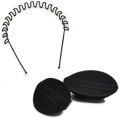 

Niks n Bins Set of 2 Puff Bumpits and ZigZag Wave Band Hair Accessory Set(Black)