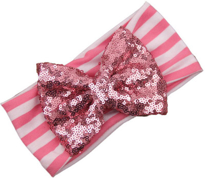 

AkinosKIDS Sequin Bow Striped Headband Pink Head Band(Pink)