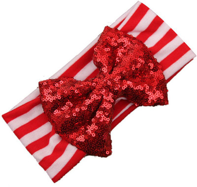 

AkinosKIDS Sequin Bow Striped Headband Red Head Band(Red)