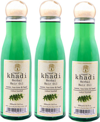 

Vagad's Khadi Neem Tea Tree and Basil Hair Oil (200ml) Pack of 3 Hair Oil(600 ml)