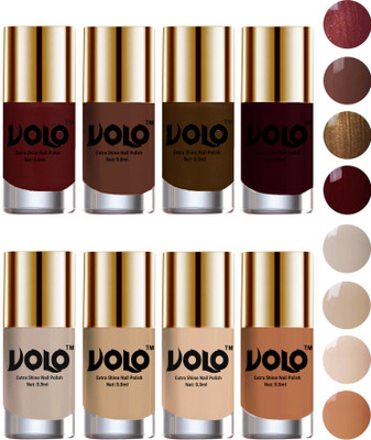 

Volo High-Shine Long Lasting Non Toxic Professional Nail Polish Set of 8 Metallic Maroon, Chocolate Brown, Brown Coffee, Maroon, Nude Tude(Pack of 8)