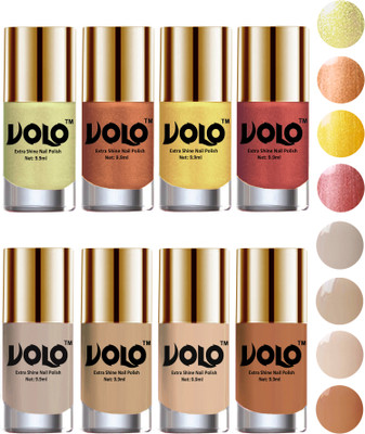 

Volo High-Shine Long Lasting Non Toxic Professional Nail Polish Set of 8 Chrome Olive Green, Bronze Magnetic, Gold Chrome, Hot Lava, Nude Tude(Pack of 8)