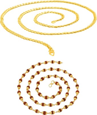 Fashion Frill Trendy Fancy Classic Spiga Pattern & Rudraksha Men Women Rhodium, Gold-plated Plated Brass Chain
