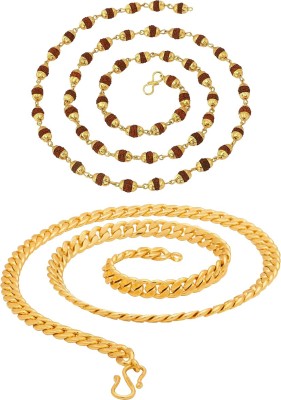 Fashion Frill Trendy Fancy Classic Rudraksha & Link Pattern Men Rhodium, Gold-plated Plated Brass Chain