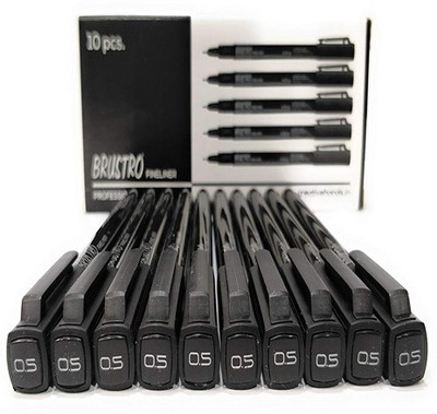 BRuSTRO Professional Pigment Based Fineliner Pen(Pack of 10, Ink Color - Black)