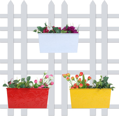 

Wonderland (SET of 3) 12 inch rectangle shape self embossed Plant Container Set(Pack of 3, Metal)