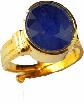 RS JEWELLERS 18K GOLD PLATED PANCHDHATU ADJUSTABLE RING STUDDED WITH NATURAL CERTIFIED 5.31 RATTI BLUE SAPPHIRE / NEELAM STONE FOR RASHI USE Brass Sapphire Gold Plated Ring