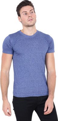 Rend Solid Men Round Neck Blue T-Shirt