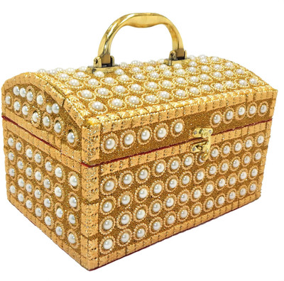 

RK Brands Multipurpose Pearl Made Travel Antique Palki Makeup, Bangle Box, Vanity Box(Pearl white, Golden)