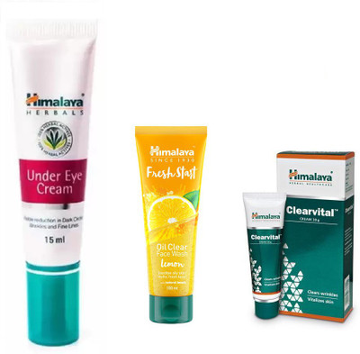 Himalaya under eye cream, clearvital cream, fresh start oil clear lemon face wash(Set of 3)