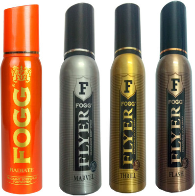 

Fogg FLYER FLASH DEODORANT 120 ML+FLYER MARVEL DEODORANT 120+FLYER THRILL DEODORANT 120 ML+RADIATE DEODORANT 120 ML Deodorant Spray - For Men & Women(120 ml, Pack of 4)
