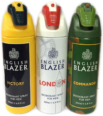 

ENGLISH BLAZER LONDON & COMMANDO & VICTORY Body Spray - For Men & Women(600 ml, Pack of 3)
