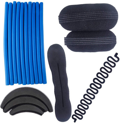 

INAAYA Combo Of 17 Hair Accessories Hair Puff And Clip Hair Base And Set Of Stick Rollers Braids Tools Banana Donut For Women And Girls Hair Accessory Set(Black, Blue)