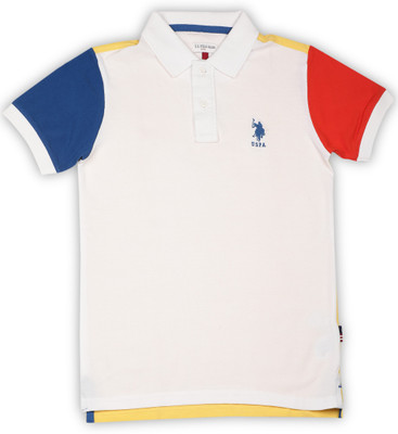 

US Polo Kids Boys Solid Cotton T Shirt(Multicolor, Pack of 1, White