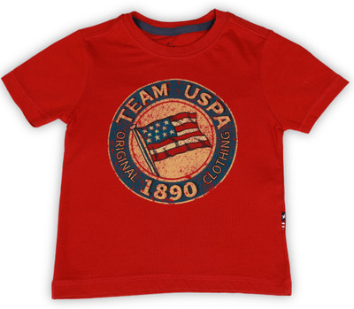 

US Polo Kids Boys Printed Cotton T Shirt(Red, Pack of 1, Med red