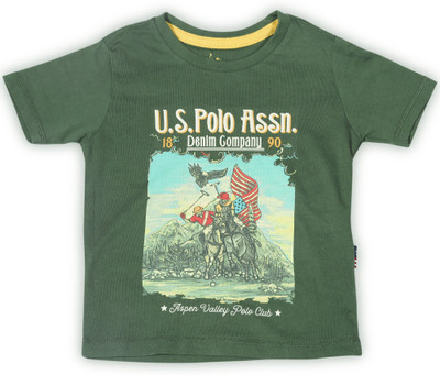 

US Polo Kids Boys Printed Cotton T Shirt(Dark Green, Pack of 1, Dk green