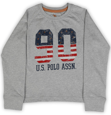 

US Polo Kids Boys Printed Cotton T Shirt(Grey, Pack of 1, Grey melange