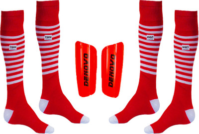 

DeNovo Football Kit (One Pair Large Shin Guard + Two Pairs Lycra Striped Knee Length Football Socks) Football Kit