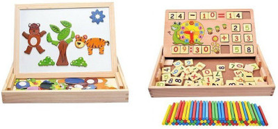 

Assemble Magnetic Board Games Animal Puzzle Wooden Educational Drawing Board + 2 in 1 Multi Functional Educational Wooden Digital Computing Learning Blocks Box Set For Kid's Pack of 2(Multicolor)