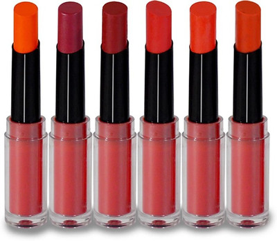 

akshara jewels Multi-Color Color Code Multi Color Lipstick pack of 6 long lasting matte lipsticks(Red, rose red, blood red, magenta, orange, move)
