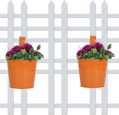 

Wonderland (SET OF 2) round bucket Plain Railing planter in Orange Plant Container Set(Pack of 2, Metal)