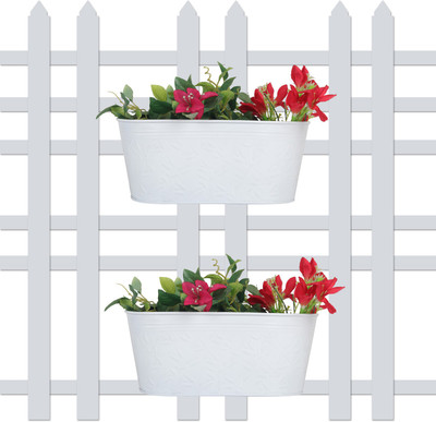 

Wonderland ( SET of 2 ) 12 inch Self embossed Railing planters in White Plant Container Set(Pack of 2, Metal)