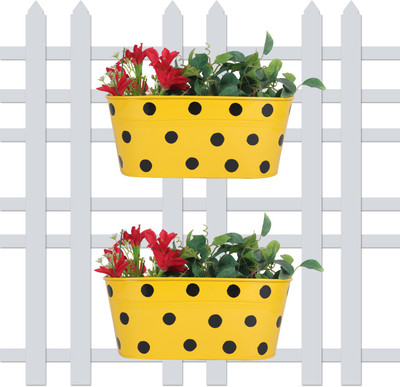

Wonderland ( SET of 2 ) 12 inch Polka Dot Railing planters in Yellow Plant Container Set(Pack of 2, Metal)