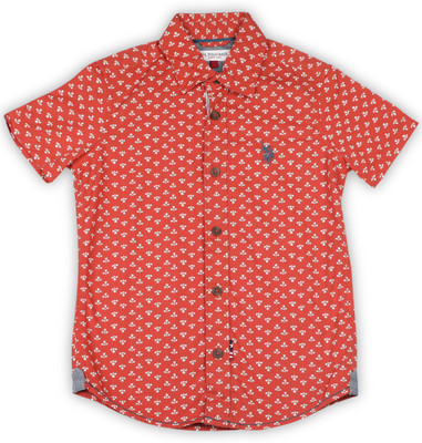 

US Polo Kids Boys Printed Casual White, Orange Shirt, Me orange