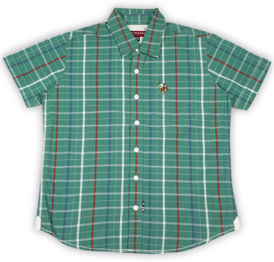 

US Polo Kids Boys Checkered Casual Green Shirt, Dk. green