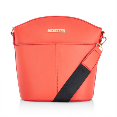 

Caprese Women Casual Orange, Black PU Sling Bag, Black;orange