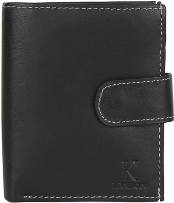 

K London Men Casual Black Genuine Leather Wallet(3 Card Slots), Black;white