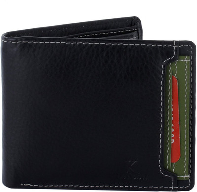 

K London Men Casual Black Genuine Leather Wallet(4 Card Slots), Black;green