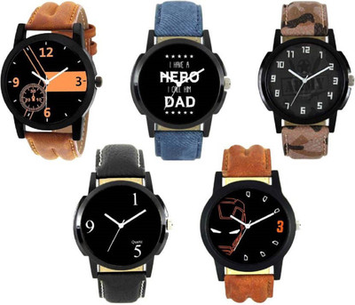 REXAN Quartz Movement Analogue Multicolour Dial Unisex Watch - Pack of 5 Combo Watch - For Men