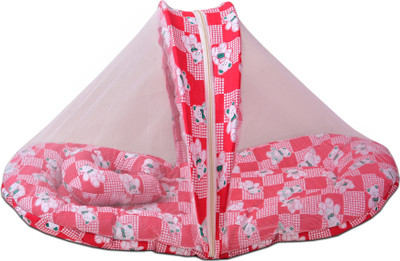 

No Kidding New Born baby bedding set with protective mosquito net, cute pillow and folding Pure Cotton mattress, Standard Crib Standard Standard(Fabric, Pink)