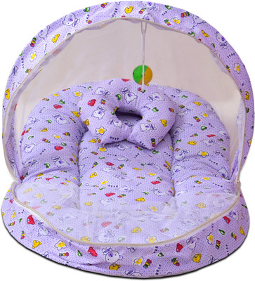 

No Kidding New Born baby bedding set with protective mosquito net, cute pillow and folding Pure Cotton mattress, Standard Crib Standard Standard(Fabric, Blue)