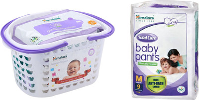 

Himalaya Babycare Gift pack Basket- 7 & Total care baby pants Diapers M-9(blue & withe)