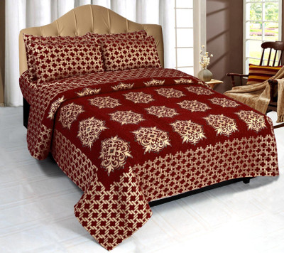 

Decorista 150 TC Velvet Double Floral Bedsheet(Pack of 1, Maroon)